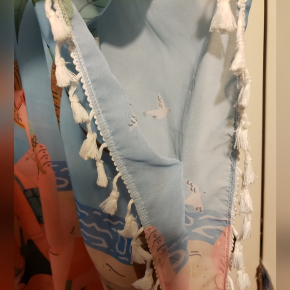 Beach Cover Tassles Beach Girl Print Arm Holes Woman Boho Gypsy Party NWOT - Picture 5 of 9